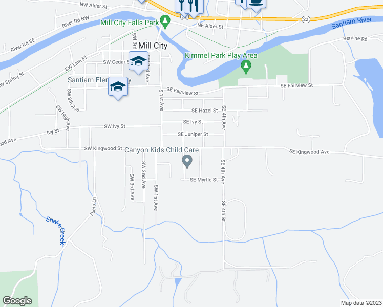 map of restaurants, bars, coffee shops, grocery stores, and more near 1022 Southeast Kingwood Avenue in Mill City