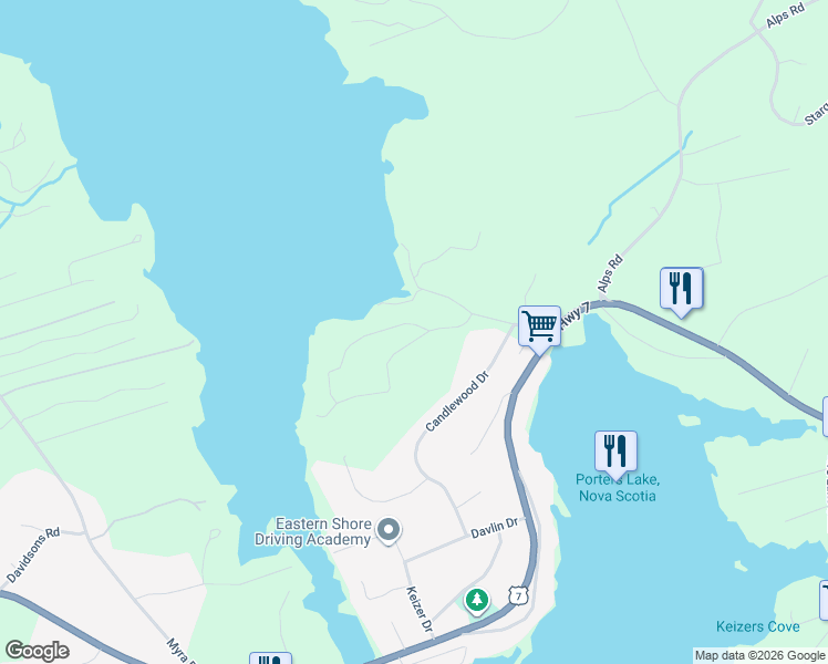 map of restaurants, bars, coffee shops, grocery stores, and more near 50 Whisper Ridge in Porters Lake