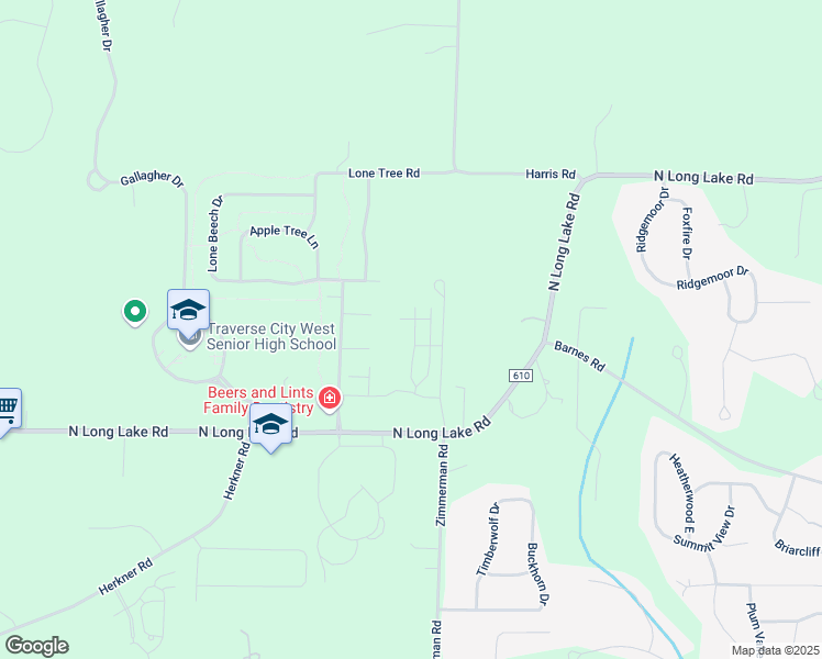 map of restaurants, bars, coffee shops, grocery stores, and more near 4171 Sprucewood Drive in Traverse City