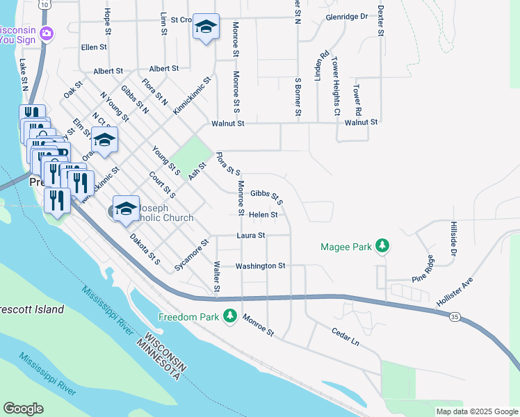 map of restaurants, bars, coffee shops, grocery stores, and more near 760 Helen Street in Prescott