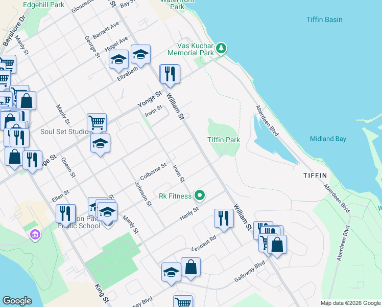 map of restaurants, bars, coffee shops, grocery stores, and more near in Midland