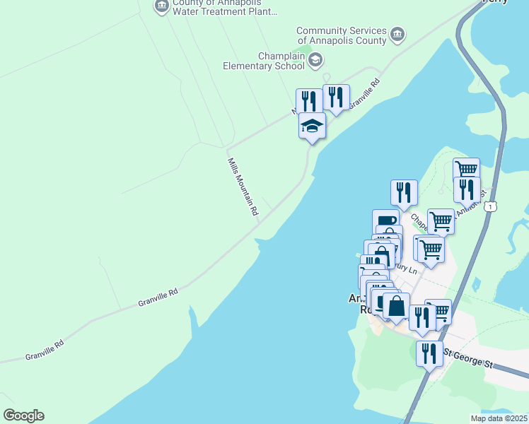 map of restaurants, bars, coffee shops, grocery stores, and more near 5287 Granville Road in Granville Ferry
