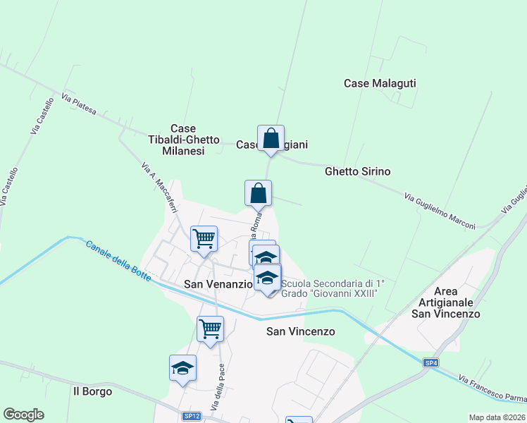 map of restaurants, bars, coffee shops, grocery stores, and more near 31 Via Roma in San Venanzio