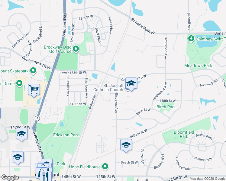 map of restaurants, bars, coffee shops, grocery stores, and more near 13881 Blanca Court in Rosemount
