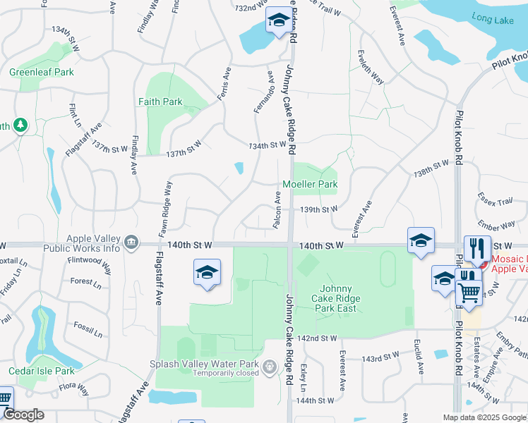 map of restaurants, bars, coffee shops, grocery stores, and more near 13912 Farmington Way in Apple Valley