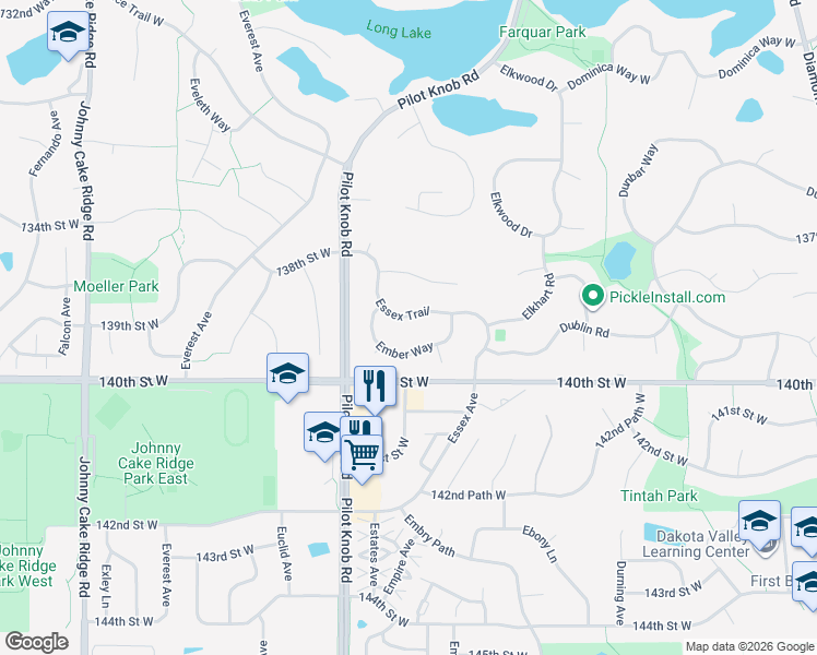 map of restaurants, bars, coffee shops, grocery stores, and more near 13831 Essex Trail in Apple Valley