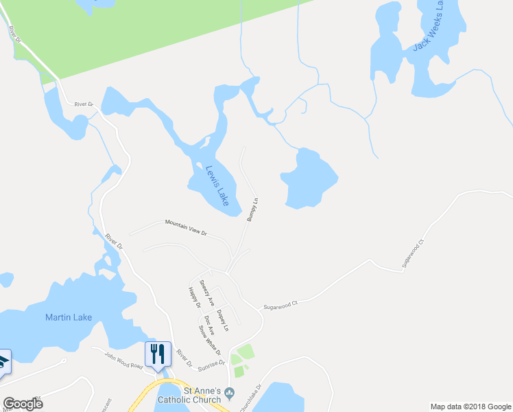 map of restaurants, bars, coffee shops, grocery stores, and more near 30 Bumpy Lane in Lake Echo