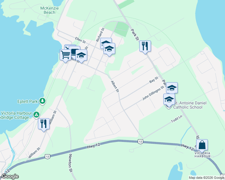 map of restaurants, bars, coffee shops, grocery stores, and more near 144 George Street in Tay