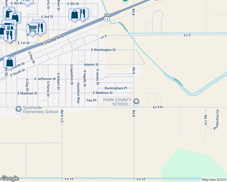 map of restaurants, bars, coffee shops, grocery stores, and more near 1089 East Madison Street in Powell