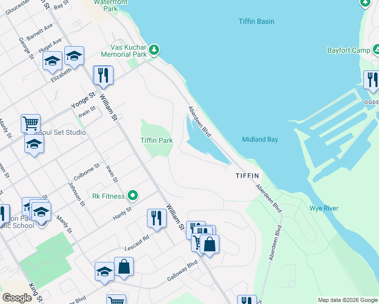 map of restaurants, bars, coffee shops, grocery stores, and more near 589 Taylor Drive in Midland