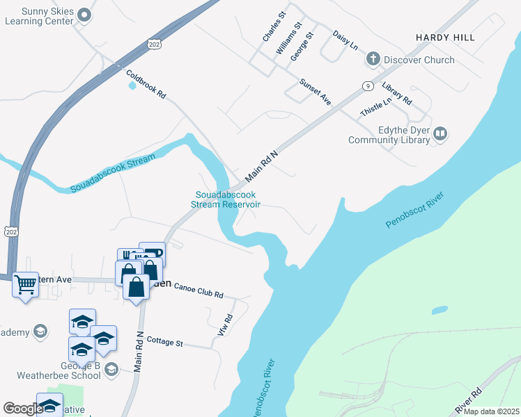 map of restaurants, bars, coffee shops, grocery stores, and more near 17 Dudley Street in Hampden