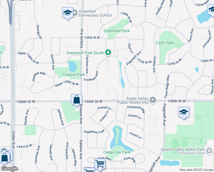 map of restaurants, bars, coffee shops, grocery stores, and more near 13914 Fountain Court in Apple Valley