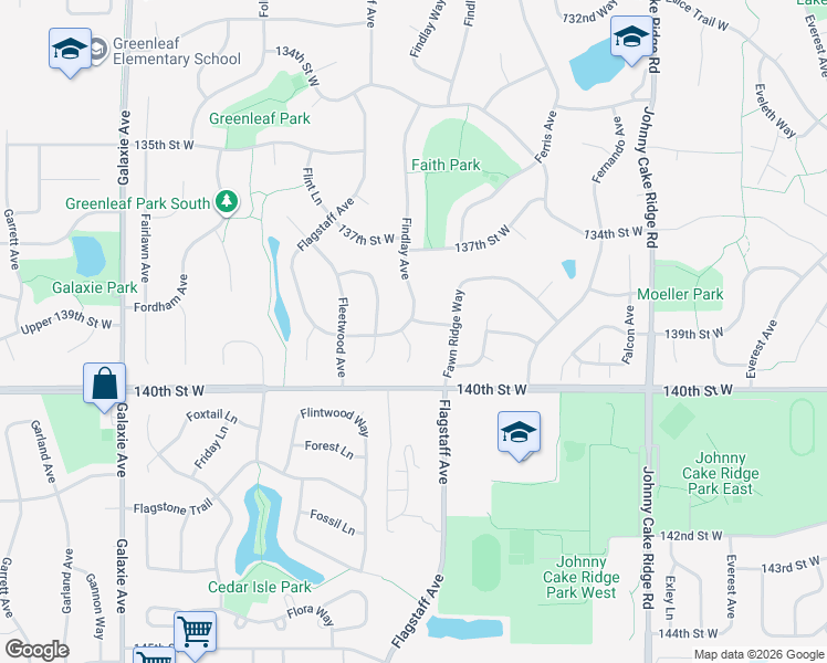 map of restaurants, bars, coffee shops, grocery stores, and more near 13928 Findlay Court in Apple Valley