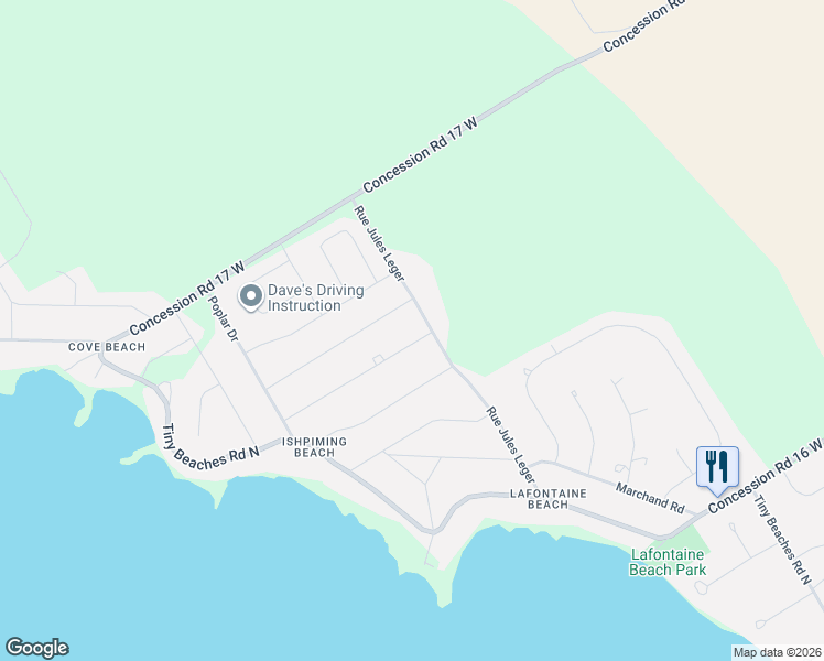 map of restaurants, bars, coffee shops, grocery stores, and more near 85 Rue Jules Leger in Comté de Simcoe