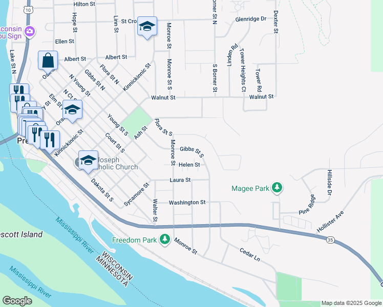 map of restaurants, bars, coffee shops, grocery stores, and more near 760 Helen Street in Prescott