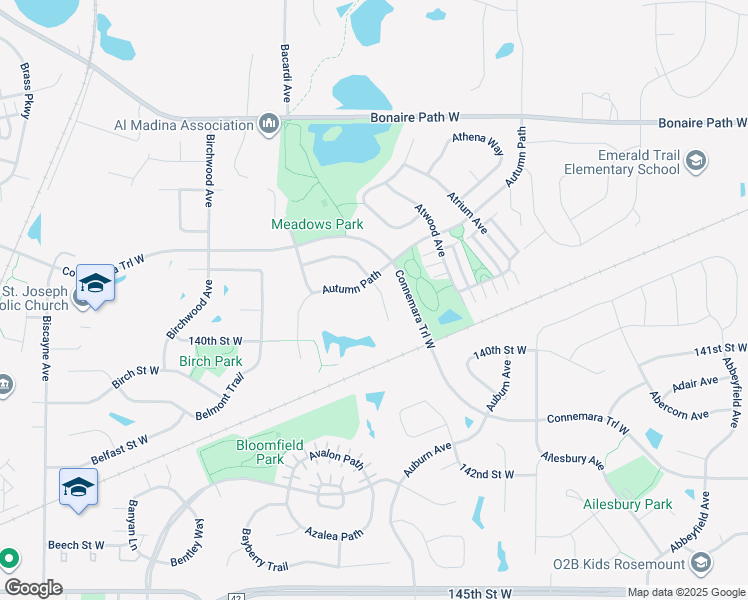 map of restaurants, bars, coffee shops, grocery stores, and more near 13879 Autumn Wood Court in Rosemount