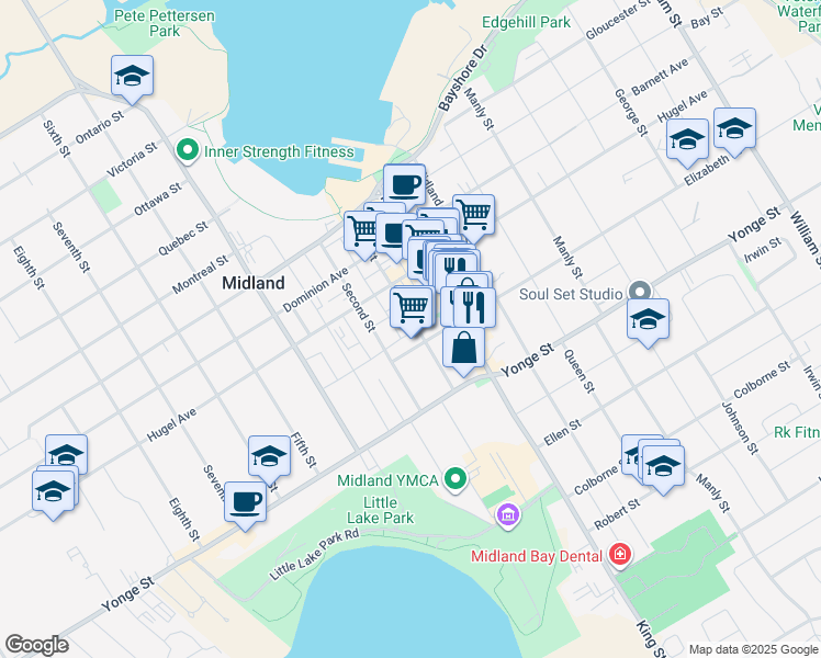 map of restaurants, bars, coffee shops, grocery stores, and more near in Midland