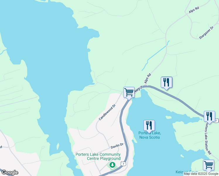 map of restaurants, bars, coffee shops, grocery stores, and more near 50 Cove Road in Porters Lake