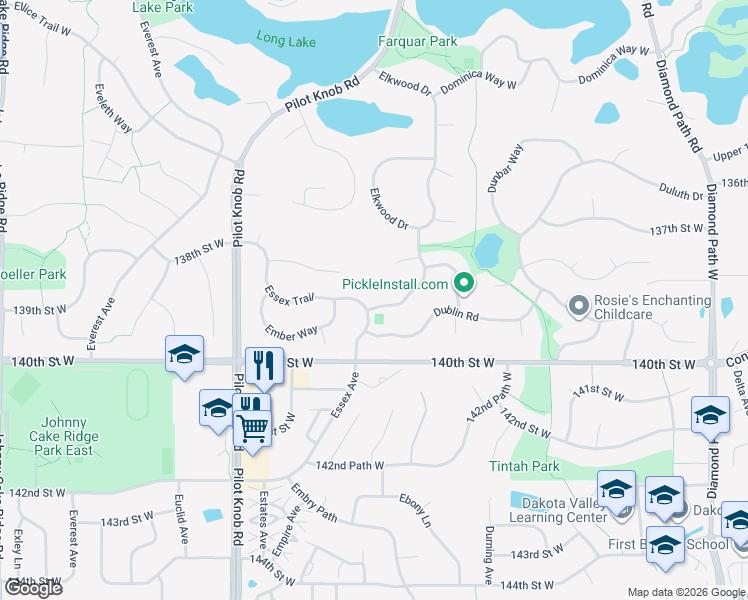 map of restaurants, bars, coffee shops, grocery stores, and more near 13877 Elkhart Road in Apple Valley
