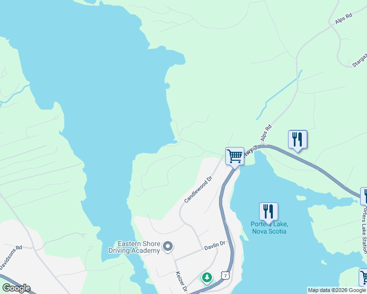 map of restaurants, bars, coffee shops, grocery stores, and more near 50 Cove Road in Porters Lake