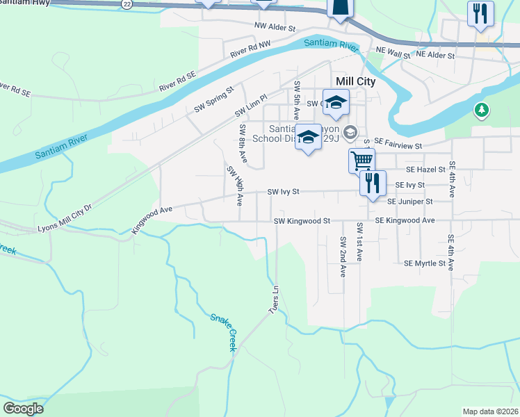map of restaurants, bars, coffee shops, grocery stores, and more near 932 Southwest Swift Avenue in Mill City