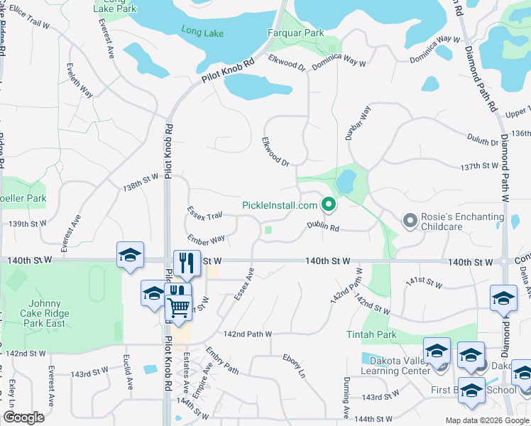 map of restaurants, bars, coffee shops, grocery stores, and more near 13877 Elkhart Road in Apple Valley
