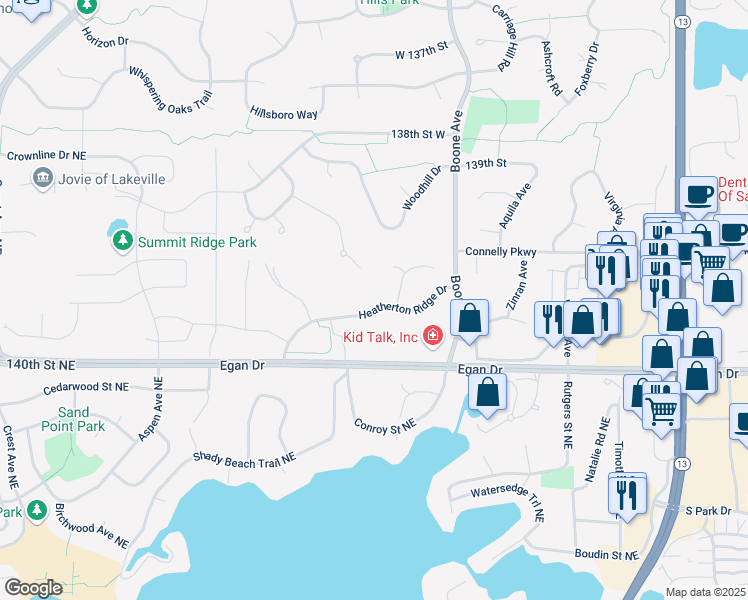 map of restaurants, bars, coffee shops, grocery stores, and more near 8927 Heatherton Ridge Drive in Savage