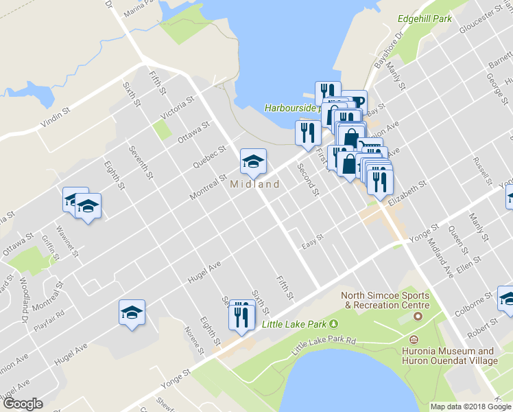 map of restaurants, bars, coffee shops, grocery stores, and more near 630 Dominion Avenue in Midland