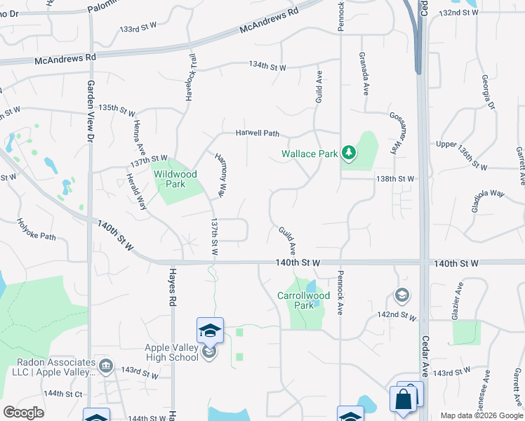 map of restaurants, bars, coffee shops, grocery stores, and more near 13734 Hanover Way in Apple Valley