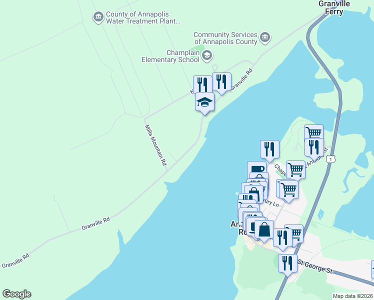 map of restaurants, bars, coffee shops, grocery stores, and more near 5315 Granville Road in Granville Ferry