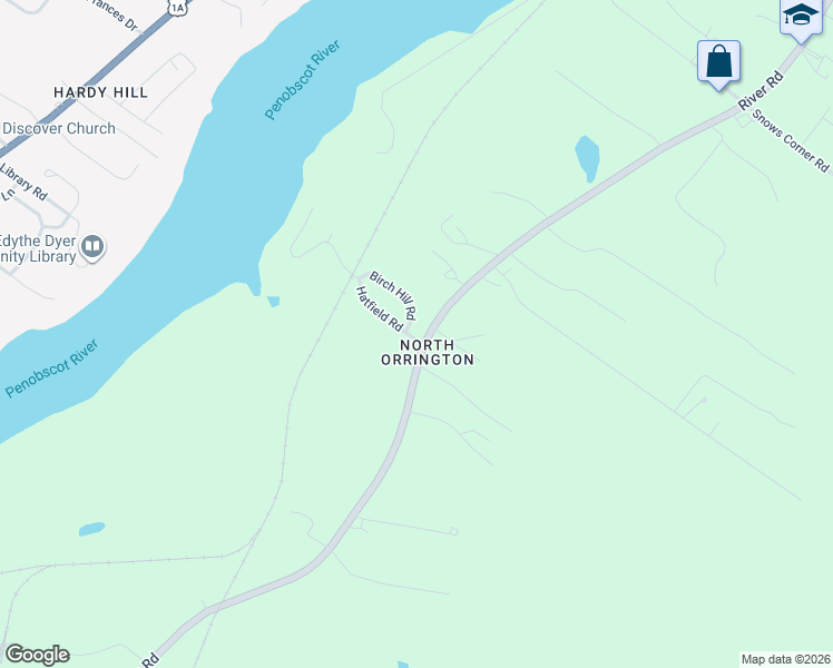 map of restaurants, bars, coffee shops, grocery stores, and more near 333 River Road in Orrington