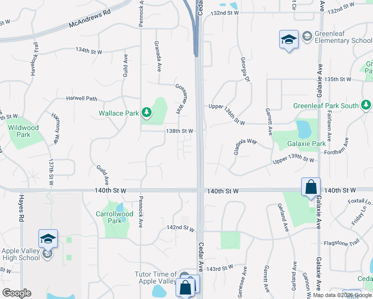 map of restaurants, bars, coffee shops, grocery stores, and more near 13832 Granada Way in Apple Valley