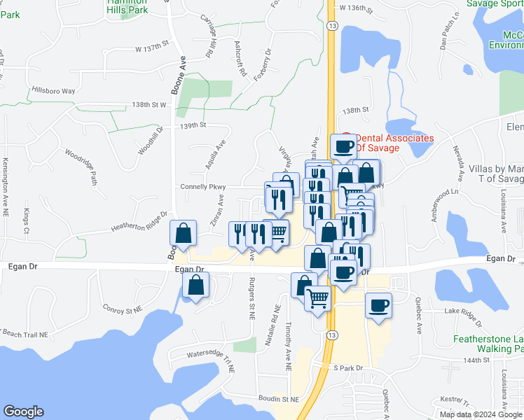 map of restaurants, bars, coffee shops, grocery stores, and more near 14067 West Virginia Avenue in Savage