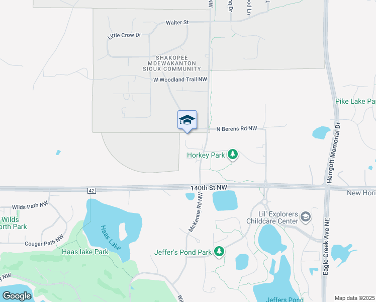 map of restaurants, bars, coffee shops, grocery stores, and more near 13854 McKenna Road Northwest in Prior Lake