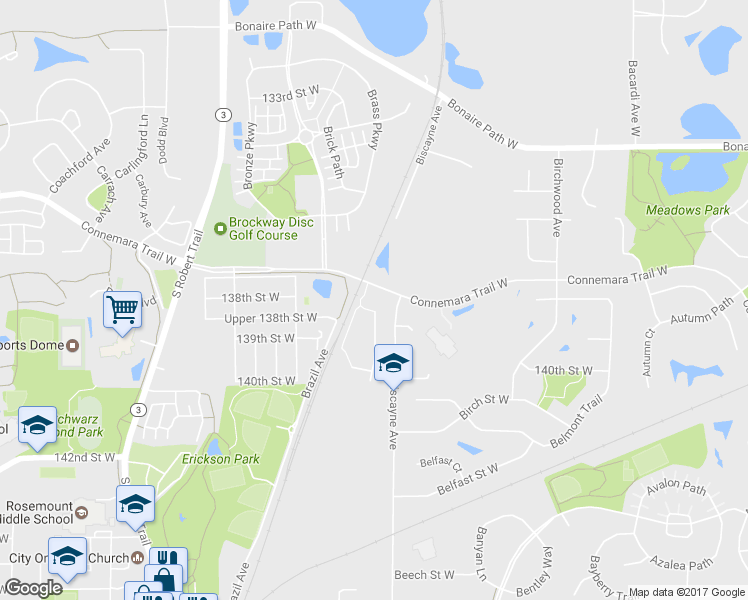 map of restaurants, bars, coffee shops, grocery stores, and more near 13817 Blanca Court in Rosemount