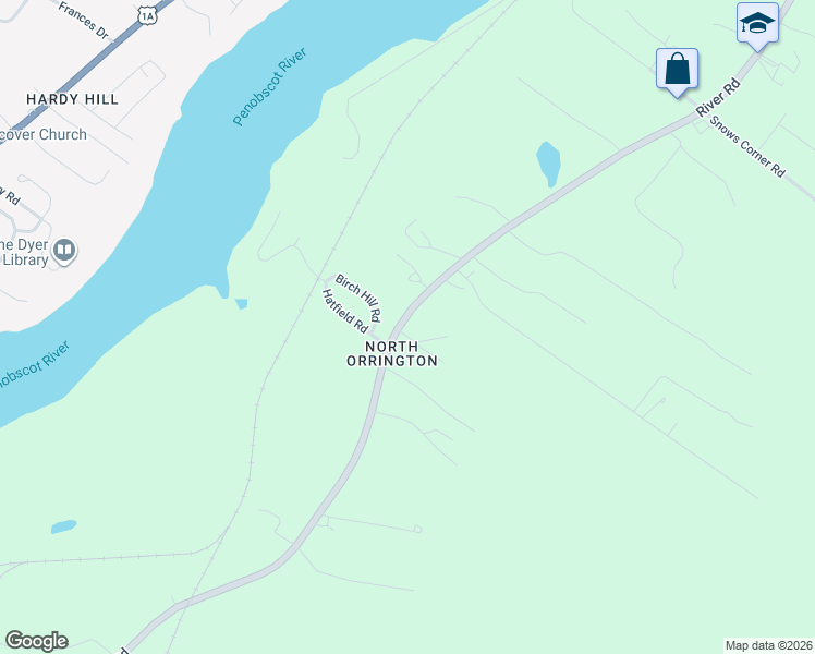 map of restaurants, bars, coffee shops, grocery stores, and more near 333 River Road in Orrington