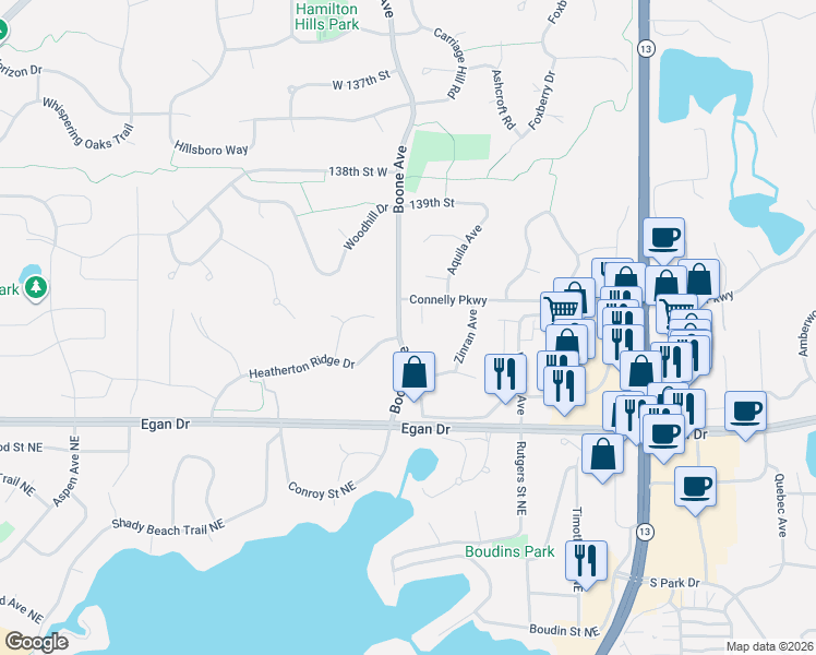 map of restaurants, bars, coffee shops, grocery stores, and more near 8613 Connelly Place in Savage