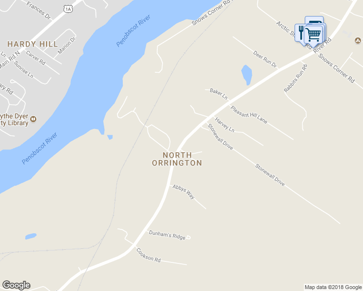 map of restaurants, bars, coffee shops, grocery stores, and more near 333 River Road in Orrington