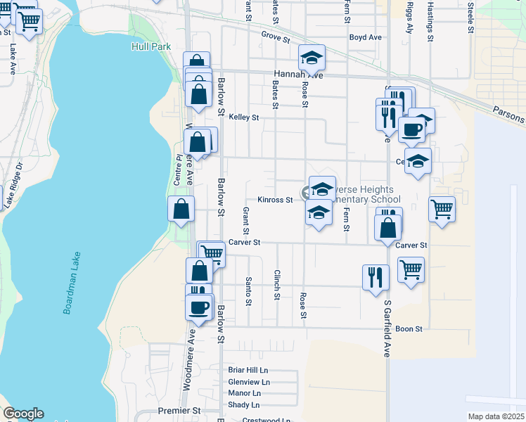map of restaurants, bars, coffee shops, grocery stores, and more near 1003 Grant Street in Traverse City