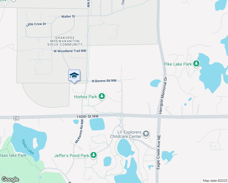 map of restaurants, bars, coffee shops, grocery stores, and more near 13821-13999 Shepherdspath Northwest in Prior Lake