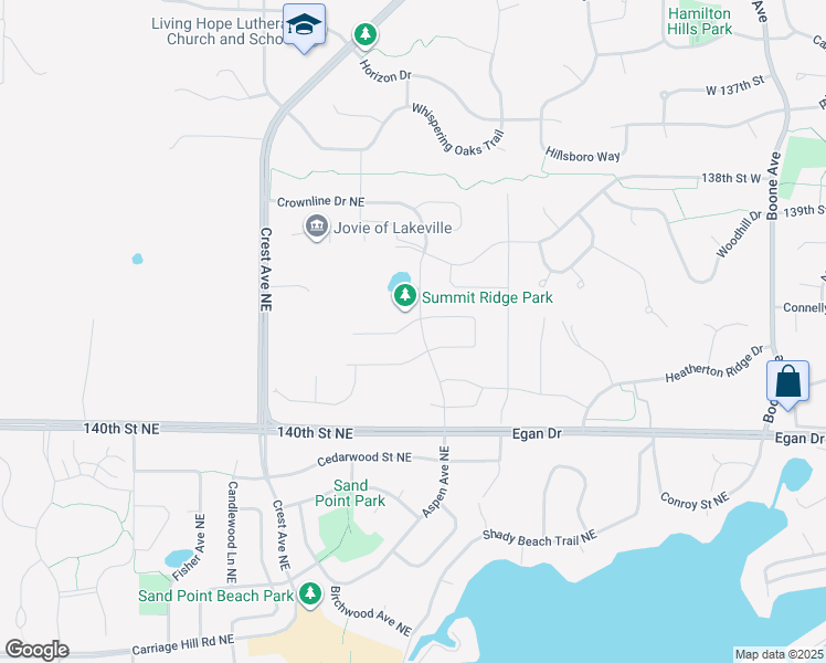 map of restaurants, bars, coffee shops, grocery stores, and more near 5799 Meridian Way Northeast in Prior Lake