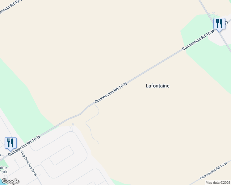 map of restaurants, bars, coffee shops, grocery stores, and more near 557 Concession Road 16 West in Simcoe County