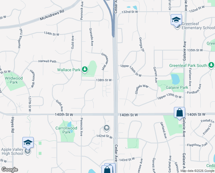 map of restaurants, bars, coffee shops, grocery stores, and more near 13832 Granada Way in Apple Valley