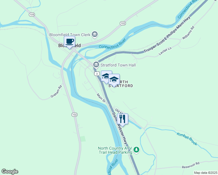 map of restaurants, bars, coffee shops, grocery stores, and more near School Street in Stratford