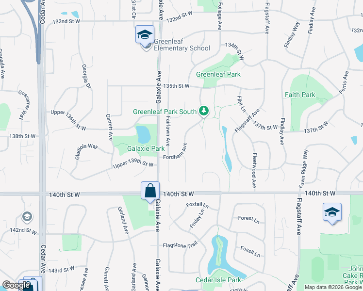 map of restaurants, bars, coffee shops, grocery stores, and more near 13763 Fordham Avenue in Apple Valley
