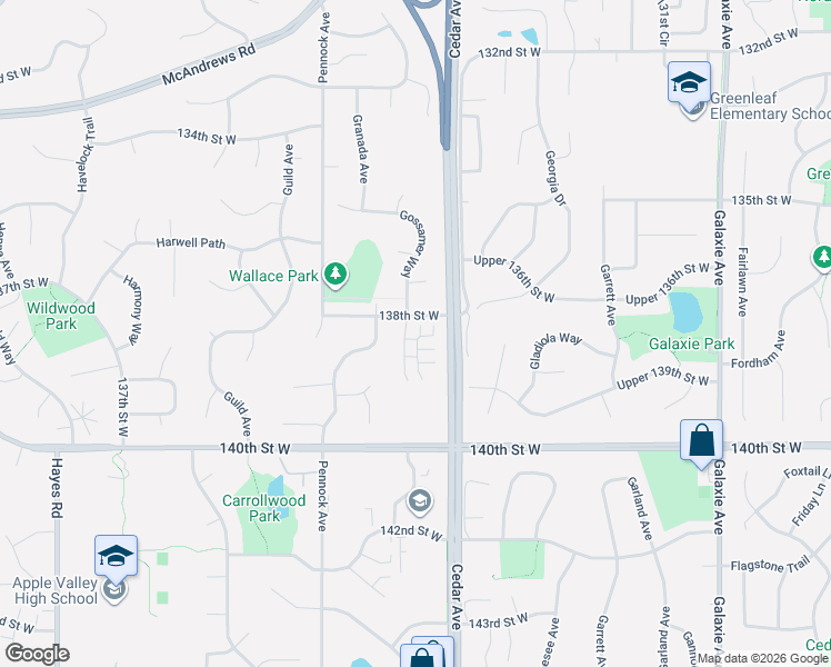 map of restaurants, bars, coffee shops, grocery stores, and more near 13832 Granada Way in Apple Valley