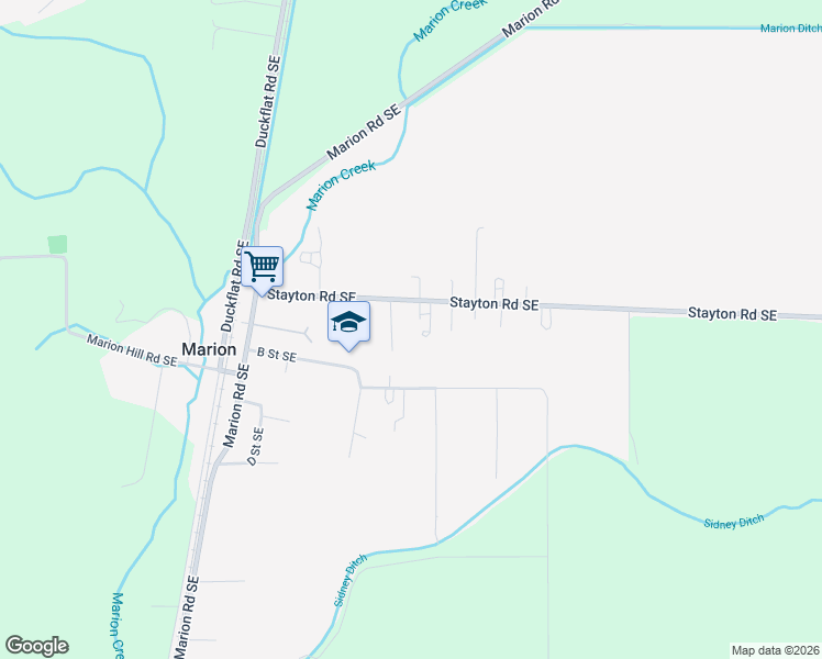 map of restaurants, bars, coffee shops, grocery stores, and more near 6128 Stayton Road Southeast in Marion