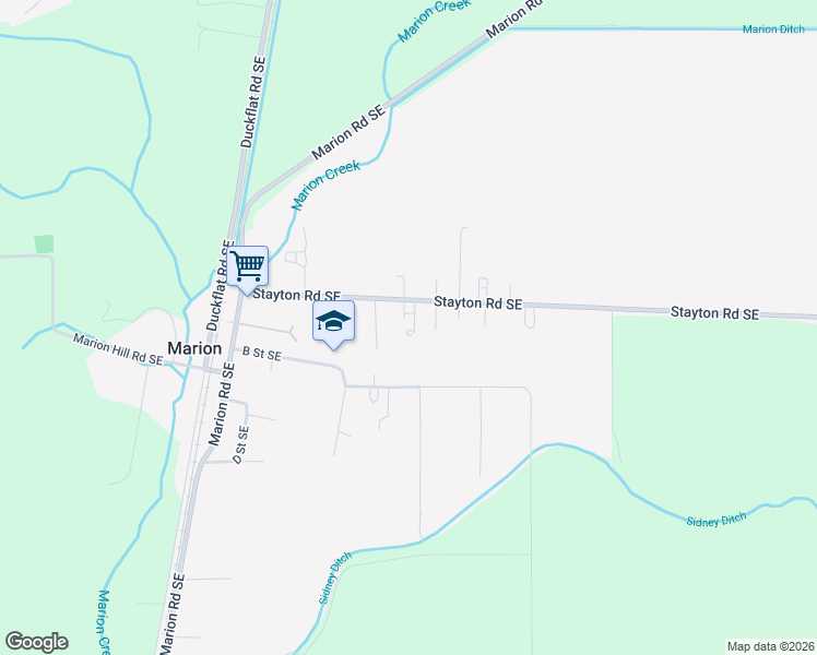 map of restaurants, bars, coffee shops, grocery stores, and more near 6128 Stayton Road Southeast in Marion