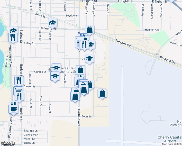 map of restaurants, bars, coffee shops, grocery stores, and more near 1000 Hastings Street in Traverse City
