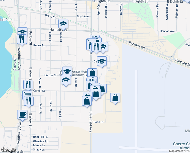 map of restaurants, bars, coffee shops, grocery stores, and more near 947 South Garfield Avenue in Traverse City